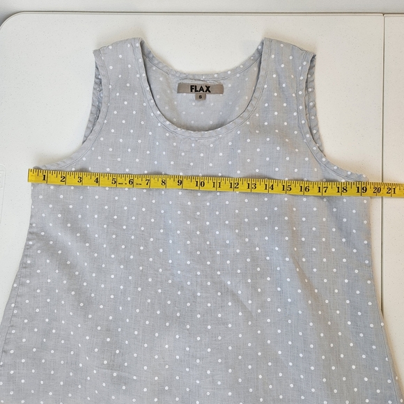 FLAX 100% Linen Polka Dot Tank Top Womens Oversized Small Light Gray Minimalist - Picture 6 of 7